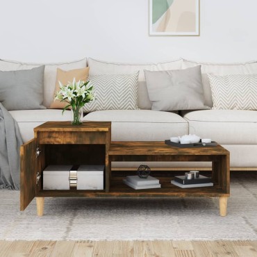 vidaXL Τραπεζάκι Σαλονιού Καπνιστή Δρυς 100x50x45cm Επεξεργασμ. Ξύλο 1 τεμ.
