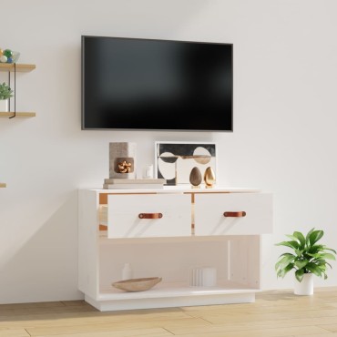 vidaXL Έπιπλο Τηλεόρασης Λευκό 90x40x60cm από Μασίφ Ξύλο Πεύκου