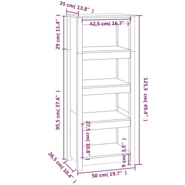 vidaXL Βιβλιοθήκη Μελί 50x35x125,5cm από Μασίφ Ξύλο Πεύκου 1 τεμ.