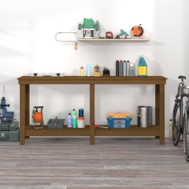 vidaXL Πάγκος Εργασίας Μελί Καφέ 180 x 50 x 80 εκ. Μασίφ Ξύλο Πεύκο