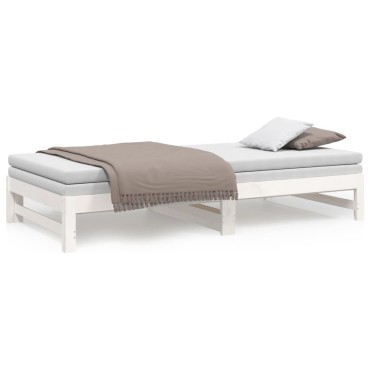 vidaXL Καναπές Κρεβάτι Συρόμενος Λευκός 2x(80x200) εκ. από Μασίφ Πεύκο