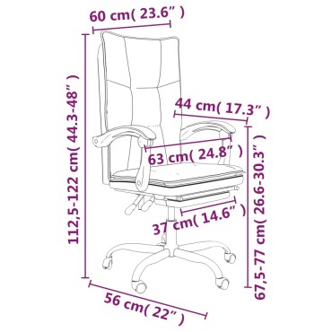 vidaXL Καρέκλα Γραφείου Ανακλινόμενη Γκρι Συνθετικό δέρμα 63x56x(112,5-122)cm 1 τεμ.