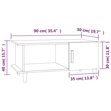 vidaXL Τραπεζάκι Σαλονιού Γυαλ. Λευκό 90x50x40cm Επεξεργ. Ξύλο 1 τεμ.