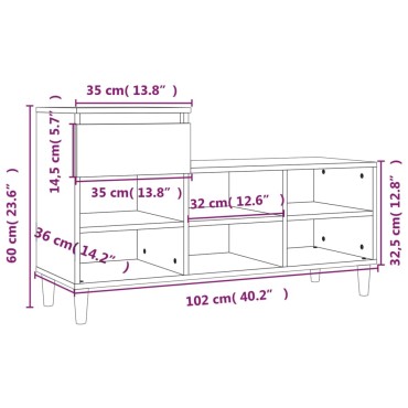 vidaXL Παπουτσοθήκη Γυαλιστερό Λευκό 102x36x60cm Επεξεργασμένο Ξύλο