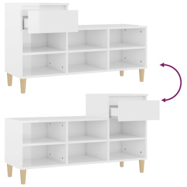 vidaXL Παπουτσοθήκη Γυαλιστερό Λευκό 102x36x60cm Επεξεργασμένο Ξύλο