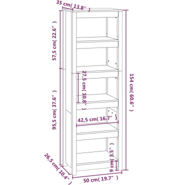 vidaXL Βιβλιοθήκη Λευκή 50x35x154cm από Μασίφ Ξύλο Πεύκου 1 τεμ.