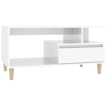 vidaXL Τραπεζάκι Σαλονιού Γυαλ. Λευκό 90x49x45cm Επεξεργ. Ξύλο 1 τεμ.