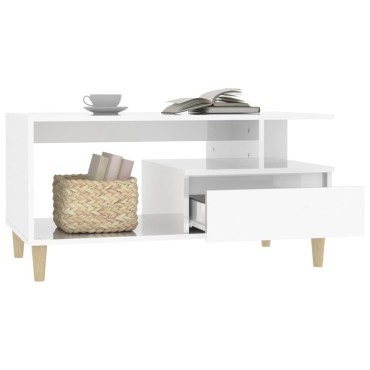 vidaXL Τραπεζάκι Σαλονιού Γυαλ. Λευκό 90x49x45cm Επεξεργ. Ξύλο 1 τεμ.