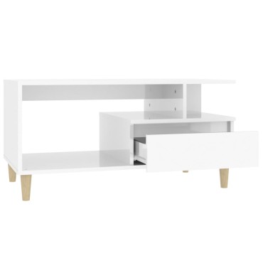 vidaXL Τραπεζάκι Σαλονιού Γυαλ. Λευκό 90x49x45cm Επεξεργ. Ξύλο 1 τεμ.