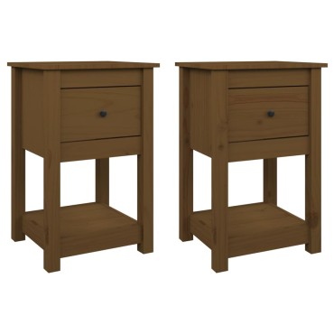 vidaXL Κομοδίνα 2 τεμ. Καφέ Μελί 40x35x61,5cm από Μασίφ Ξύλο Πεύκου