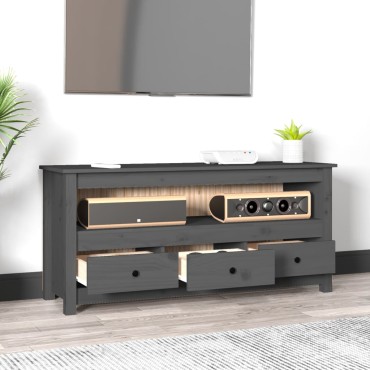 vidaXL Έπιπλο Τηλεόρασης Γκρι 114x35x52cm από Μασίφ Ξύλο Πεύκου