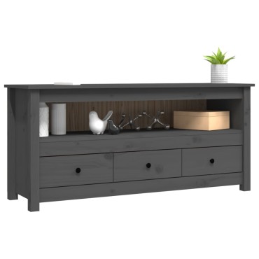 vidaXL Έπιπλο Τηλεόρασης Γκρι 114x35x52cm από Μασίφ Ξύλο Πεύκου