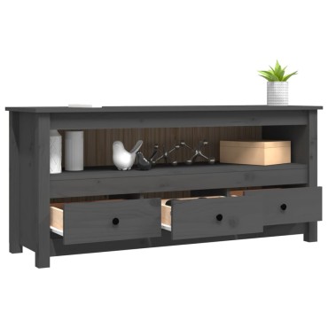 vidaXL Έπιπλο Τηλεόρασης Γκρι 114x35x52cm από Μασίφ Ξύλο Πεύκου