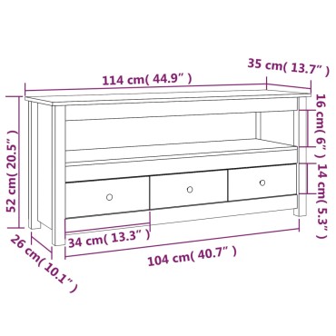 vidaXL Έπιπλο Τηλεόρασης Γκρι 114x35x52cm από Μασίφ Ξύλο Πεύκου