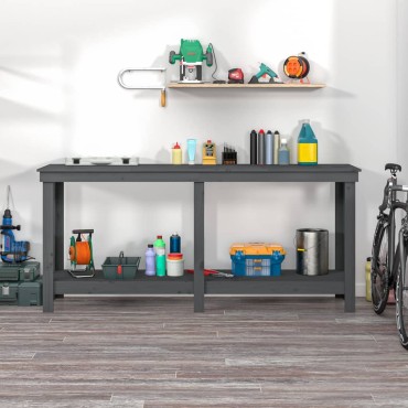 vidaXL Πάγκος Εργασίας Γκρι 180 x 50 x 80 εκ. από Μασίφ Ξύλο Πεύκου