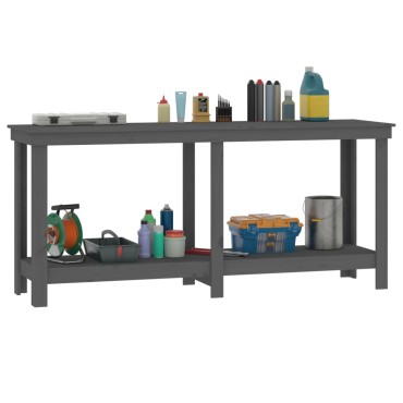 vidaXL Πάγκος Εργασίας Γκρι 180 x 50 x 80 εκ. από Μασίφ Ξύλο Πεύκου