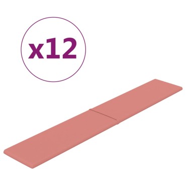 vidaXL Πάνελ Τοίχου 12 τεμ. Ροζ 90x15 εκ. 1,62 μ² Βελούδινα
