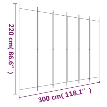 vidaXL Διαχωριστικό Δωματίου με 6 Πάνελ Λευκό 300x220cm από Ύφασμα 1 τεμ.