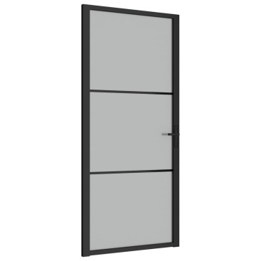 vidaXL Εσωτερική Πόρτα 93x201,5 εκ. Μαύρο Ματ Γυαλί και Αλουμίνιο