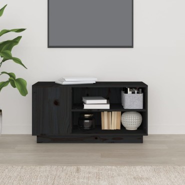 vidaXL Έπιπλο Τηλεόρασης Μαύρο 80x35x40,5cm από Μασίφ Ξύλο Πεύκου