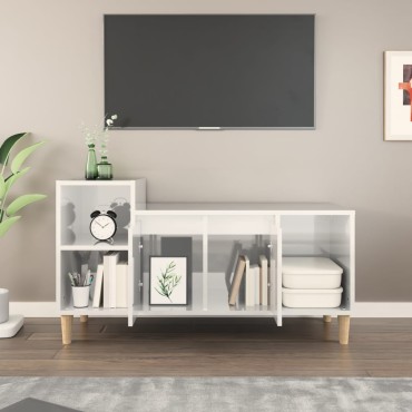 vidaXL Έπιπλο Τηλεόρασης Γυαλ. Λευκό 100x35x55cm Επεξεργασμένο Ξύλο