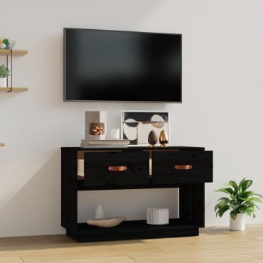 vidaXL Έπιπλο Τηλεόρασης Μαύρο 90x40x60cm από Μασίφ Ξύλο Πεύκου