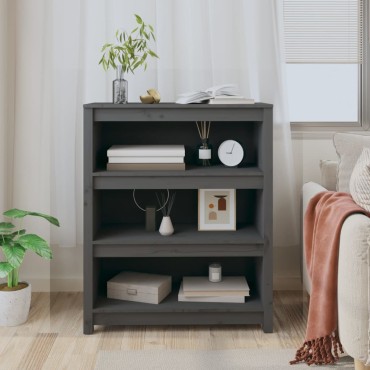 vidaXL Βιβλιοθήκη Γκρι 80x35x97cm από Μασίφ Ξύλο Πεύκου 1 τεμ.