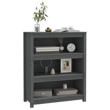 vidaXL Βιβλιοθήκη Γκρι 80x35x97cm από Μασίφ Ξύλο Πεύκου 1 τεμ.