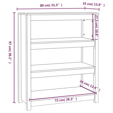 vidaXL Βιβλιοθήκη Γκρι 80x35x97cm από Μασίφ Ξύλο Πεύκου 1 τεμ.