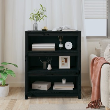 vidaXL Βιβλιοθήκη Μαύρη 80x35x97cm από Μασίφ Ξύλο Πεύκου 1 τεμ.