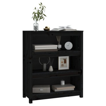 vidaXL Βιβλιοθήκη Μαύρη 80x35x97cm από Μασίφ Ξύλο Πεύκου 1 τεμ.
