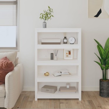vidaXL Βιβλιοθήκη Λευκή 80x35x126cm από Μασίφ Ξύλο Πεύκου 1 τεμ.