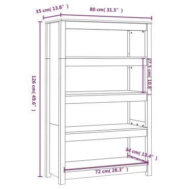 vidaXL Βιβλιοθήκη Λευκή 80x35x126cm από Μασίφ Ξύλο Πεύκου 1 τεμ.