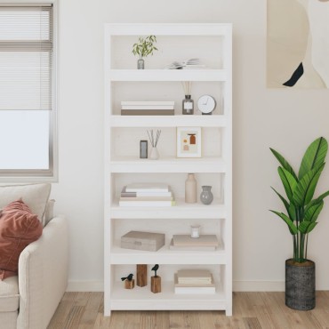 vidaXL Βιβλιοθήκη Λευκή 80x35x183cm από Μασίφ Ξύλο Πεύκου 1 τεμ.