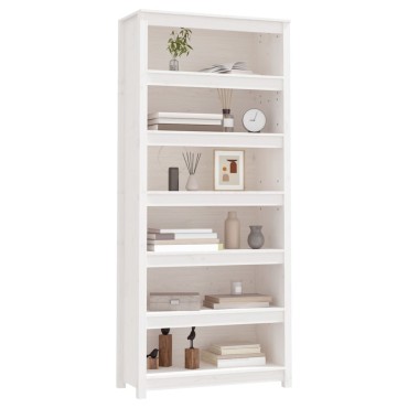 vidaXL Βιβλιοθήκη Λευκή 80x35x183cm από Μασίφ Ξύλο Πεύκου 1 τεμ.