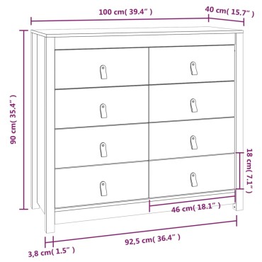 vidaXL Βοηθητικό Ντουλάπι Καφέ Μελί 100x40x90cmαπό Μασίφ Ξύλο Πεύκου 1 τεμ.
