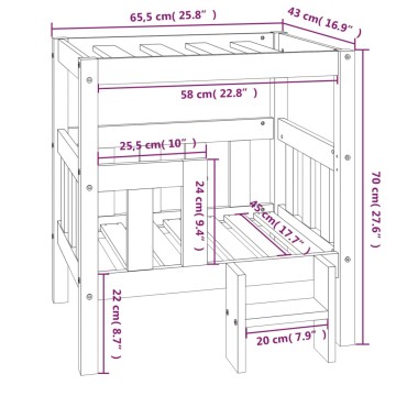 vidaXL Κρεβάτι Σκύλου Γκρι 65,5x43x70 εκ. από Μασίφ Ξύλο Πεύκου