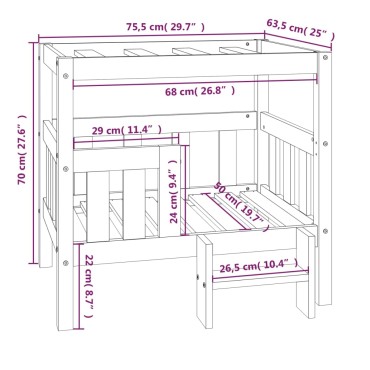 vidaXL Κρεβάτι Σκύλου Γκρι 75,5x63,5x70 εκ. από Μασίφ Ξύλο Πεύκου