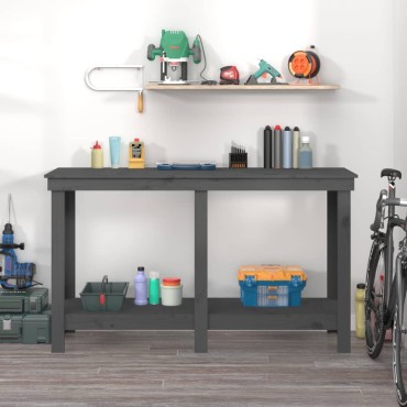 vidaXL Πάγκος Εργασίας Γκρι 140x50x80 εκ. από Μασίφ Ξύλο Πεύκου