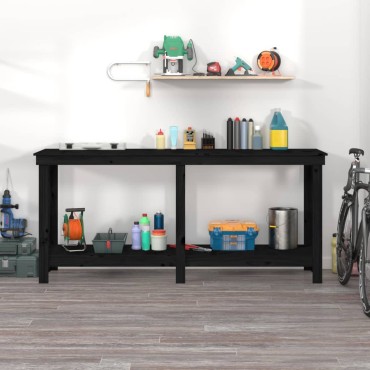 vidaXL Πάγκος Εργασίας Μαύρος 180x50x80 εκ. από Μασίφ Ξύλο Πεύκου