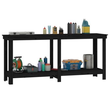vidaXL Πάγκος Εργασίας Μαύρος 180x50x80 εκ. από Μασίφ Ξύλο Πεύκου