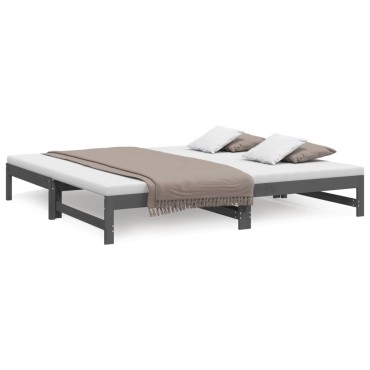 vidaXL Καναπές Κρεβάτι Συρόμενος Γκρι 2x(100x200)cm Μασίφ Ξύλο Πεύκου 1 τεμ. - Μονό