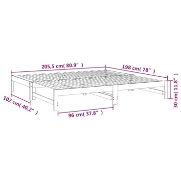 vidaXL Καναπές Κρεβάτι Συρόμενος Γκρι 2x(100x200)cm Μασίφ Ξύλο Πεύκου 1 τεμ. - Μονό