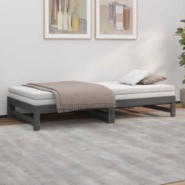 vidaXL Καναπές Κρεβάτι Συρόμενος Γκρι 2x(100x200)cm Μασίφ Ξύλο Πεύκου 1 τεμ. - Μονό