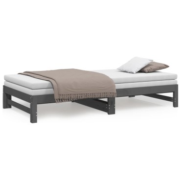 vidaXL Καναπές Κρεβάτι Συρόμενος Γκρι 2x(100x200)cm Μασίφ Ξύλο Πεύκου 1 τεμ. - Μονό