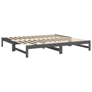 vidaXL Καναπές Κρεβάτι Συρόμενος Γκρι 2x(100x200)cm Μασίφ Ξύλο Πεύκου 1 τεμ. - Μονό