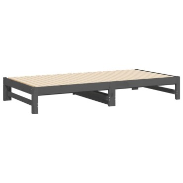 vidaXL Καναπές Κρεβάτι Συρόμενος Γκρι 2x(100x200)cm Μασίφ Ξύλο Πεύκου 1 τεμ. - Μονό