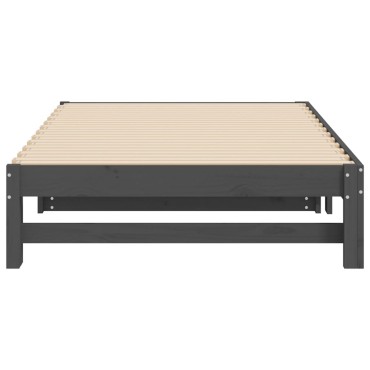 vidaXL Καναπές Κρεβάτι Συρόμενος Γκρι 2x(100x200)cm Μασίφ Ξύλο Πεύκου 1 τεμ. - Μονό