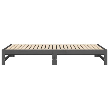 vidaXL Καναπές Κρεβάτι Συρόμενος Γκρι 2x(100x200)cm Μασίφ Ξύλο Πεύκου 1 τεμ. - Μονό