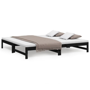 vidaXL Καναπές Κρεβάτι Συρόμενος Μαύρος 2x(100x200)εκ. από Μασίφ Πεύκο